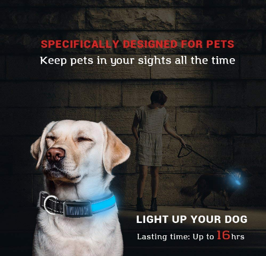 USB AND SOLAR CHARGE REFLECTIVE LED DOG COLLAR