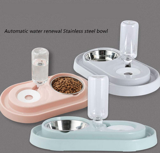 STAINLESS STEEL PET BOWLS WITH AUTOMATIC WATER BOTTLE